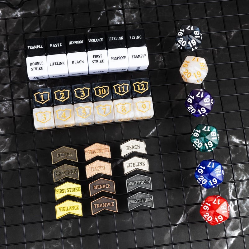 LAMJAM 66 Pieces MTG Dice Counters Keyword Metal Tokens +1/+1 Buff Counter Dice Set Spindown D20 for MTG, TCG, Magic Cards Gaming Accessories - Image 5